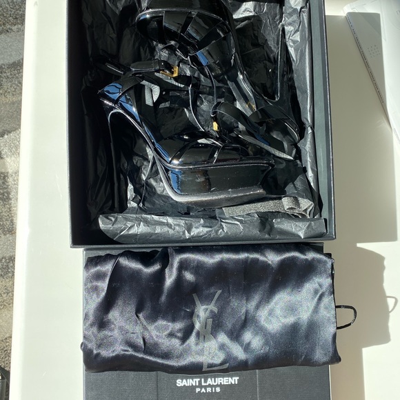 YSL TRIBUTE PLATFORM SANDALS IN PATENT LEATHER US 6 - Picture 10 of 15